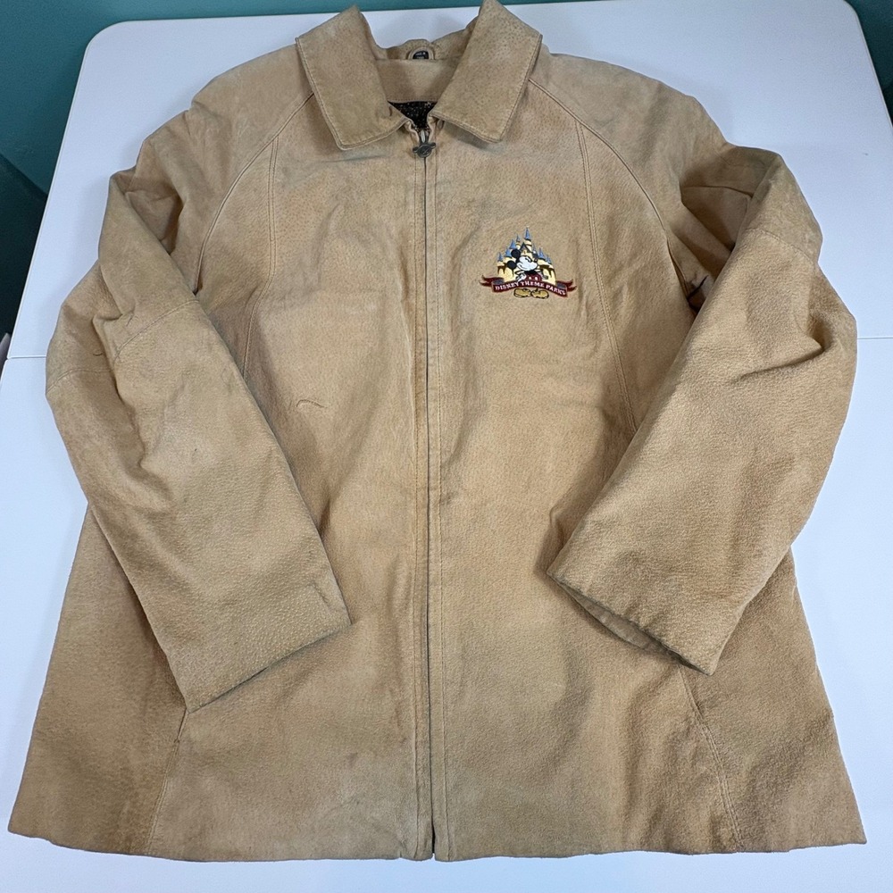 Vintage 90s Disney Theme Parks Mickey Mouse Suede Jacket Tan L